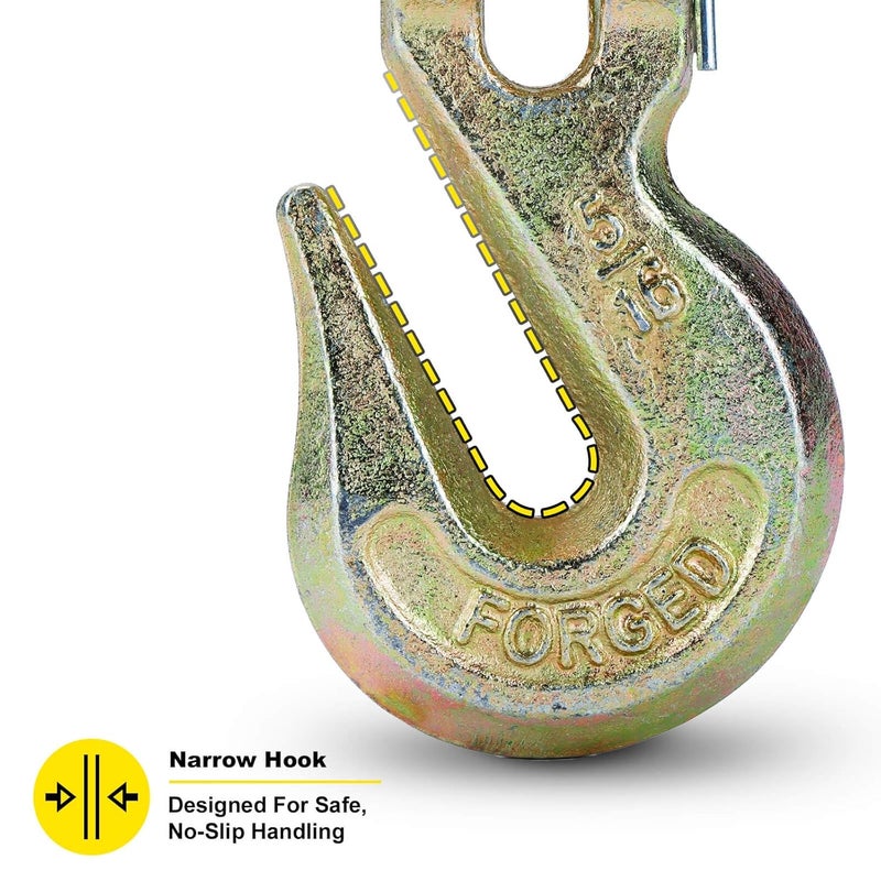 Htata Prep G70 5/16 Chain Hook Heavy Duty Clevis Grab Hook for 5/16 Inch Grade 70 Chain - for Trailer Truck Transport Yellow Chromate Finish (4Pack) - Image 5